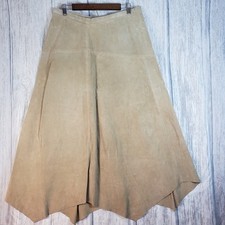 Vintage Y2K J. Marco Tan Buckskin Suede Leather Midi Skirt Size 14 Runs Small 