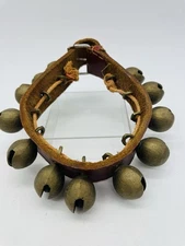 Vintage Strand of 12 Brass Sleigh Bells on 19” Old Leather
