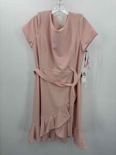 Pre-Owned Calvin Klein Pink Size 14 Midi Short Sleeve Dress