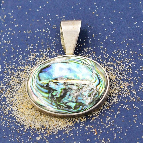 Sterling Silver 925 ATI Mexico Abalone Shell Pendant