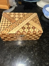Vintage wood inlay mosaic box