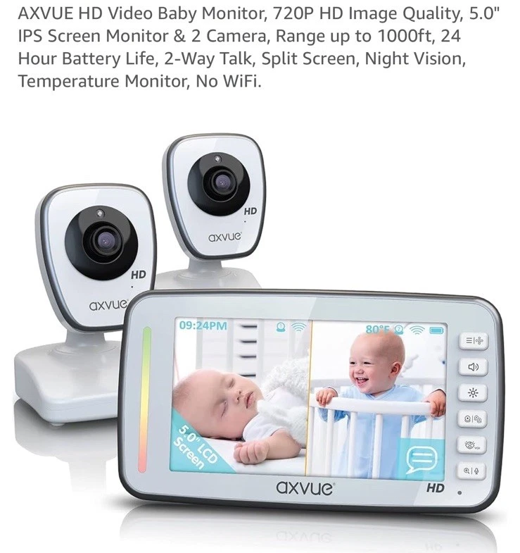 Axvue HD992 Video Baby Monitor 720P Full HD 5.0" IPS Screen + 2 Camera
Opens in a new window or tab