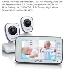 Axvue HD992 Video Baby Monitor 720P Full HD 5.0" IPS Screen + 2 Camera