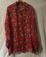 Notations Blouse Long Sleeve Button Down Women’s Red/Black  Floral Sz 1X NWOT