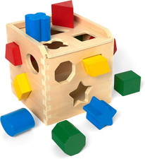 Wooden Shape Sorting Cube Toy for Toddlers Ages 2 Kids Classic Educational