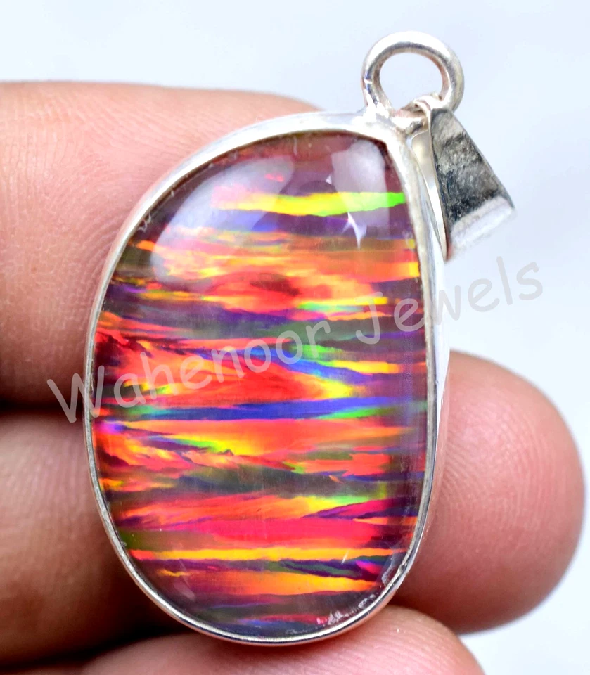 925 Sterling Silver Pendant Fire Opal Beautiful Handmade Pendant 32 Ct Certified - Изображение 2 из 4
