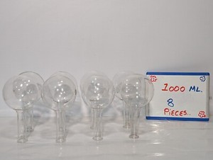 Lot of 8 Pyrex 1000ml Long Neck Round Bottom Boiling Flasks