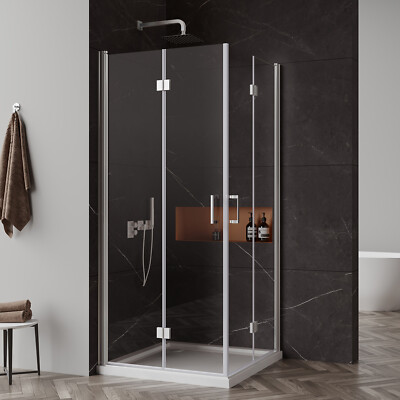 Duschkabine 180° Falttür Eckeinstieg Walk-in Duschtür Duschwand Faltbar 6mm Nano