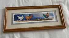 Hand Painted Watercolor Rooster Chicks Shirley Jeter Chickens Oak Frame Matted