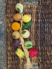 Vintage Ceramic Fruits And Vegetables On A Rope. 13.5" Long. Fruit 2" Nice!
