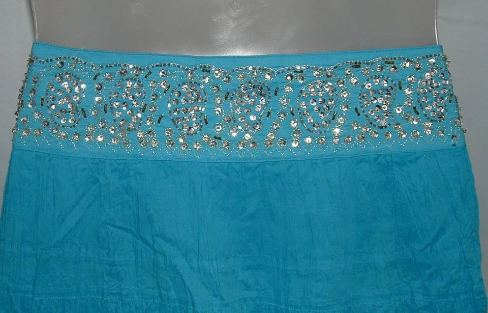 Falda Boho Algodón Forrada Cintura Azul Brillante Talla Grande Informal o Vestido Adornada Foto 4 de 4