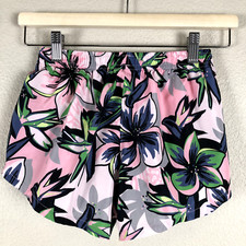 Adidas Shorts Girls Medium 10/12 Pink Hawaiian Tropical Print Elastic Waist