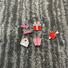 Gift Pink Enamel Charm Dangle DIY Bracelet Necklace Jewelry Making 5 Pack New