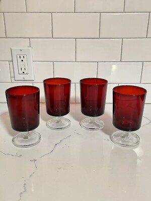 SET OF 4 Vintage Luminarc France Ruby  Red Wine Glasses Goblets 4 1/8'' Tall