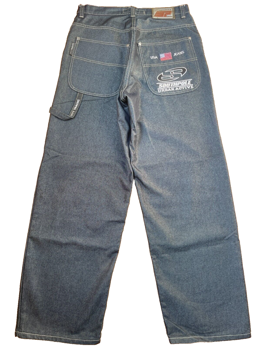 Southpole jeans, shiny black silver vintage baggy, 90s hip Southpole jeans, shiny black silver vintage baggy, 90s hip