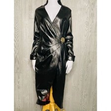 Sassy Jones Long Pleather Retro Vintage Inspired Long Coat / Jacket / Dress Xs