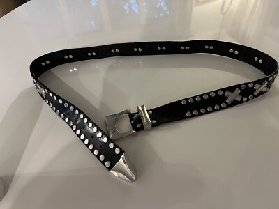 90s Punk Vintage Studded X Leather Belt XL Goth Bondage  display picture 1