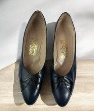 Salvatore Ferragamo Heels Black  Blue Pumps Leather Round Toe Shoe Size 9B 9