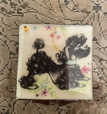Retro 1950s Black Poodle Dog Silver Square Mirror Compact
