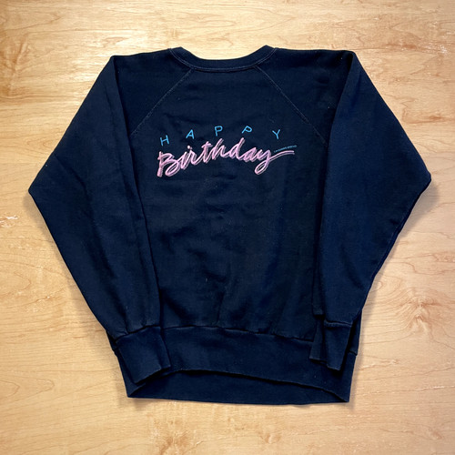 Vintage 70s Happy Birthday Black Medium Pullover Long Sleeve Sweatshirt
