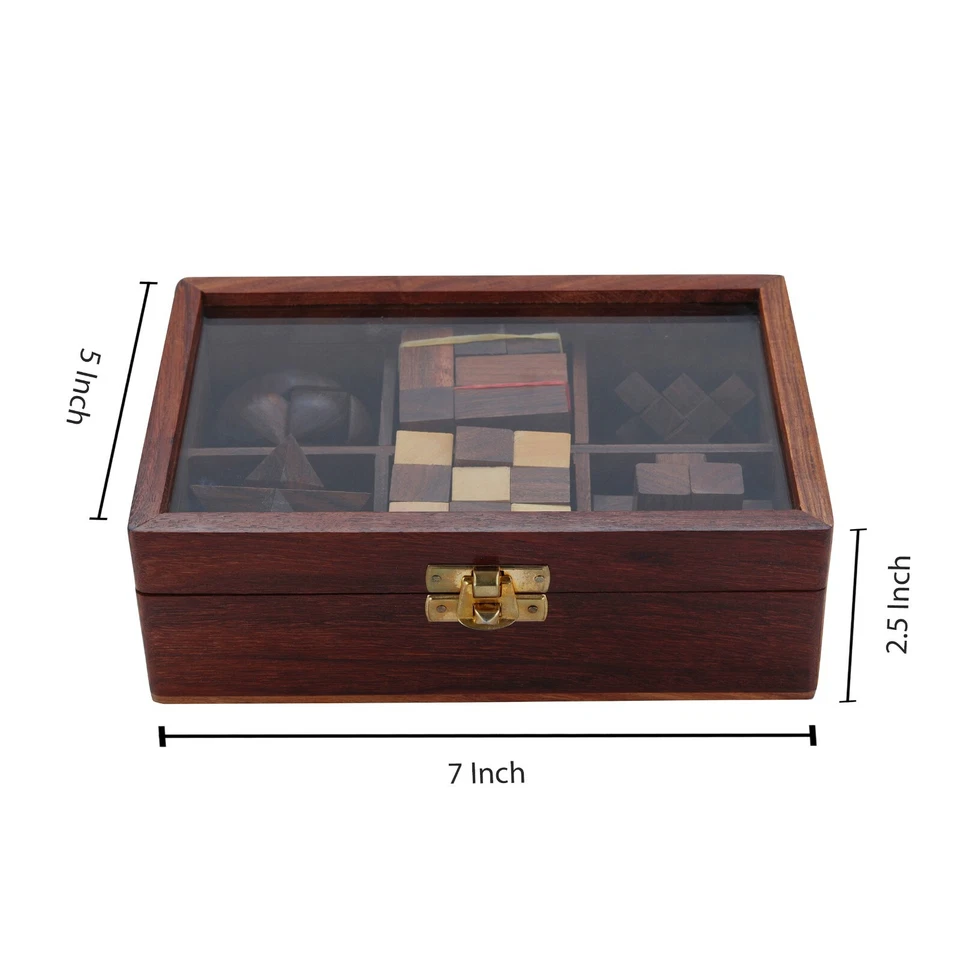 6 in One Wooden 3D IQ Brain Teasers Puzzle Games Set for Adults and Teens - Image 2 of 4