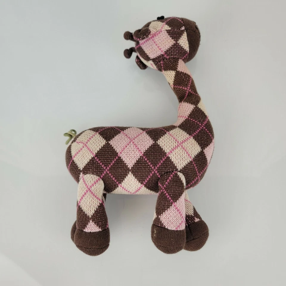 Vintage Gymboree Argyle Animals Pink Brown Knit Sweater Stuffed Plush Giraffe - Image 2 of 4