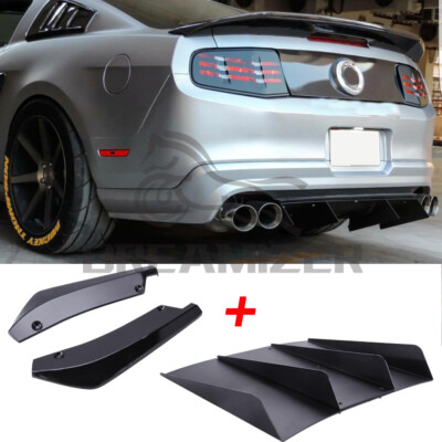 Universal 4-Fin Rear Diffuser For Ford Mustang GT – ABS Bumper Lip Spoiler (Unpainted Black)
