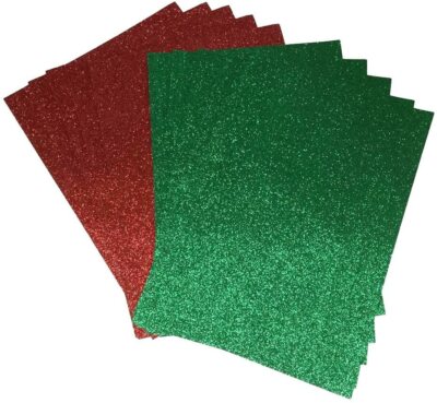 10 BLATT ROT + GRÜN SCHUPPENFREI SOFT TOUCH GLITZERPAPIER 150 G/M² JE 5 BLATT