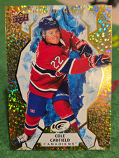 2021-22 Upper Deck Ice Hockey - Rookie Cole Caufield Card #122 Gold (RC). rookie card picture
