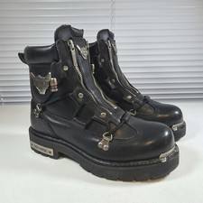 HARLEY DAVIDSON LEATHER RIDING BOOTS BRAKE LIGHT DOUBLE ZIP 91680 WOMENS SIZE 8