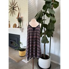 Dex L Women Spaghetti Strap Mini Dress Swing Boho Festival Lined Tie Front