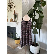 Dex L Women Spaghetti Strap Mini Dress Swing Boho Festival Lined Tie Front