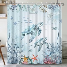 Ocean Themed Shower Curtain 71x74 Inch Coral Print Under The Sea Sea Turtle