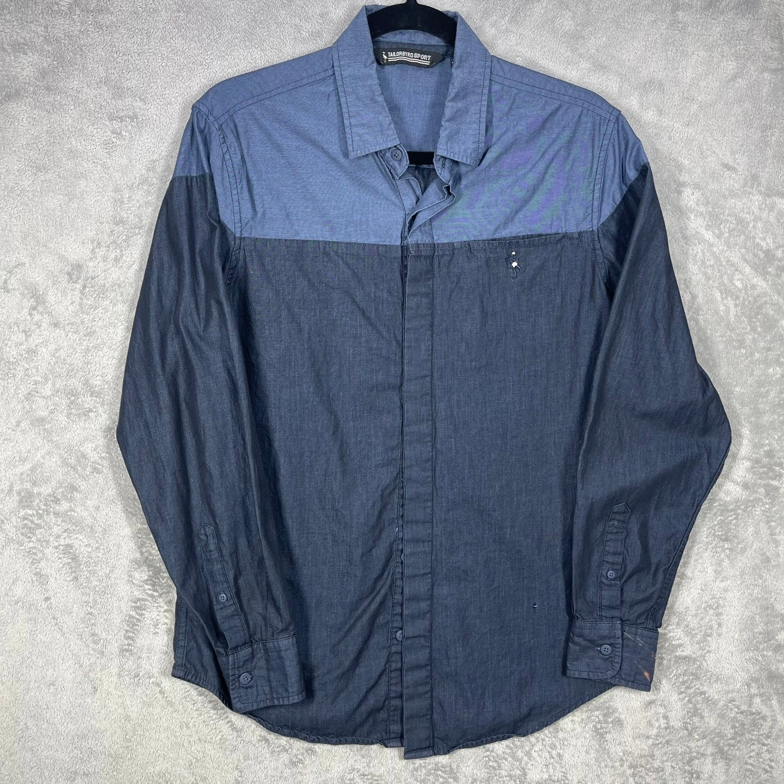 Tailorbyrd Sport Button Down Mens Medium Blue Colorblock Long Sleeve Shirt