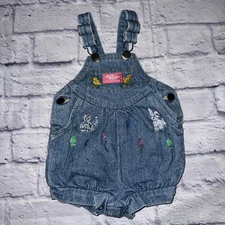 VTG Girls Oshkosh B’Gosh Vintage Denim Romper Hand Painted Easter Size 18m USA
