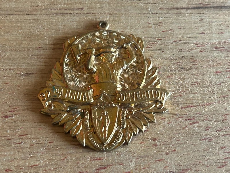 Massachusetts Firemen's Convention Medal FOB Deco State Seal 1911 Vtg Antique