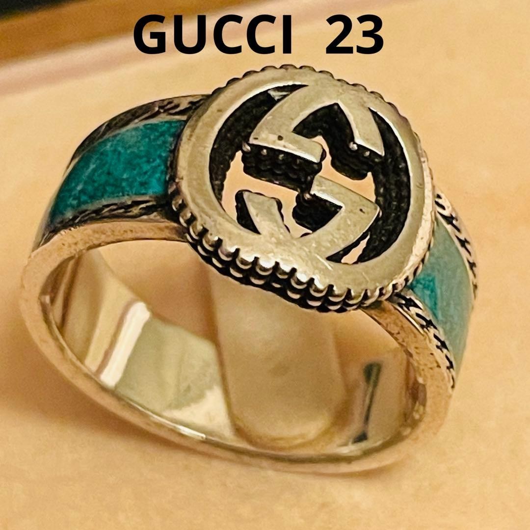 Auth GUCCI Ring Interlocking Double G 925 Turquoi… - image 1