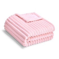 Light Pink 30x40 Inch Soft Fleece Baby Blanket Reversible Stripes Newborn