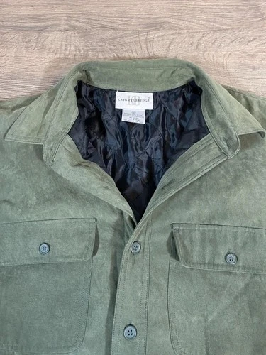 Knightsbridge Men’s M Olive Green Faux Suede Quilted Shirt Jacket Shacket image 3