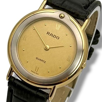 RADO 133.5334.2 Men Quartz Black Used Wristwatch Analog Display Leather Band