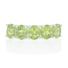 Sterling Silver Peridot Five-Stone Ring - 925 Oval Cut 2.00ctw