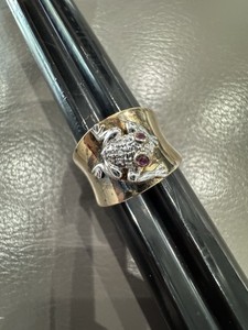 Authentic RARE ADORABLE ROSS SIMONS STERLING SILVER Gold Plated CZ FROG RING SZ 10