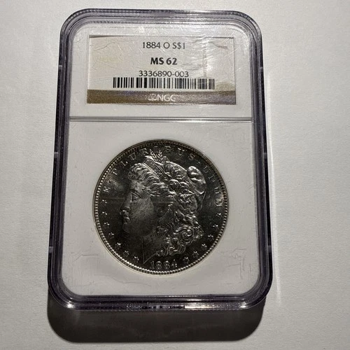 1884-O Morgan Silver Dollar NGC MS 62 New Orleans $1 Coin (with toning)
