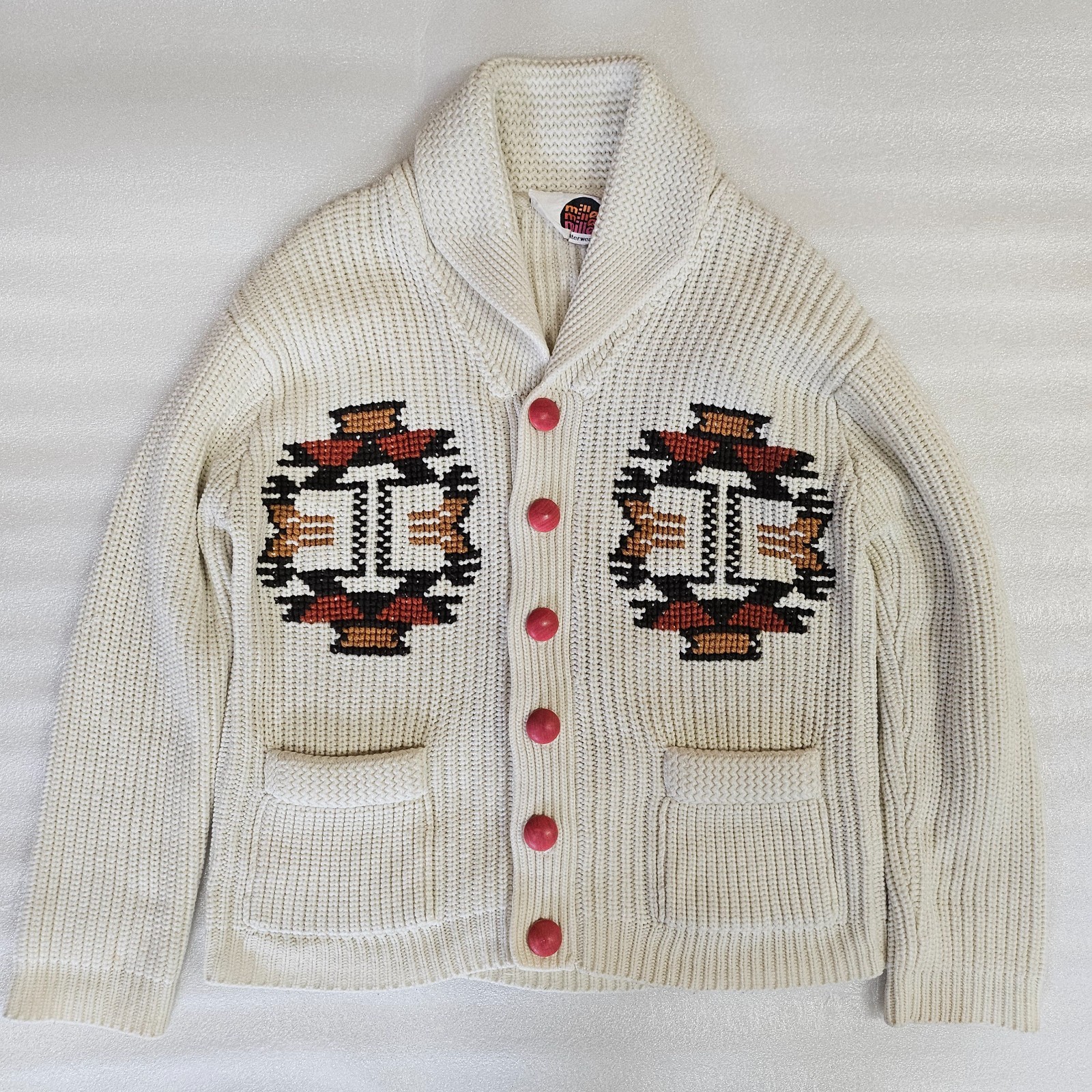 Vintage Miller Outerwear Western Thunderbird Cardigan Sweater Cowichan Small