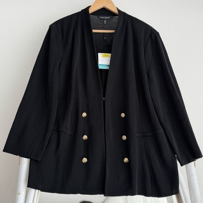 Ming Wang Jacket XL Black Blazer Gold Double Breast Blazer Equestrian Old Money