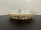 Vintage Pyrex Gold Leaf Acorn Divided Casserole Dish 1-1/2 Quart With Clear Lid