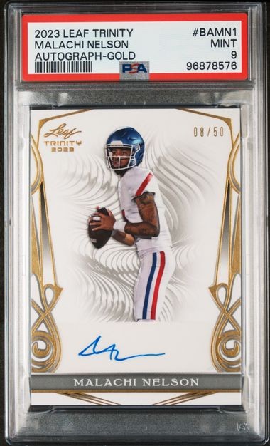 2023 Leaf Trinity - Gold Malachi Nelson #BA-MN1 PSA 9 #/50 Boise State Broncos
