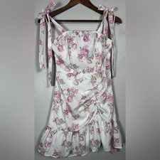 SHEIN Pink and White Floral Cottagecore Coquette Mini Dress Size XS
