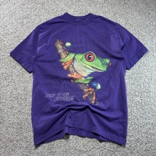 Leap To The Future Frog Shirt Mens Large Purple Graphic Tee Novelty T-Shirt