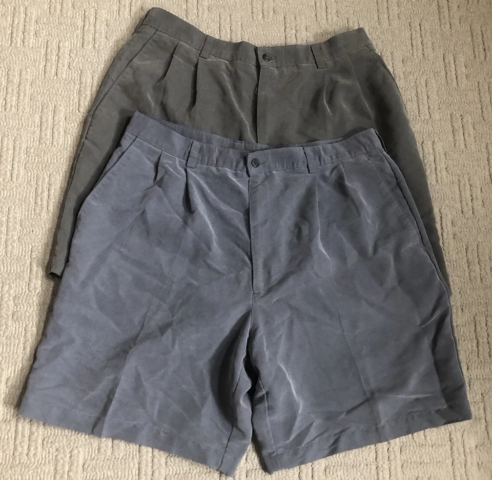 Lote de 2 shorts plissados masculinos Liz Claiborne verde oliva e cinza tamanho 34 - Imagem 4 de 4